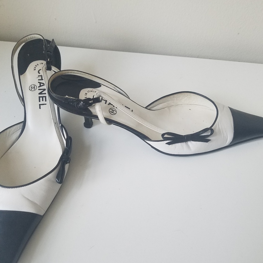 Chanel Black And White Slingbacks